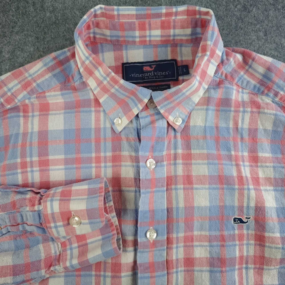 Vineyard Vines Shirt Mens Large Slim Fit Linen Blend Multicolor Plaid Button